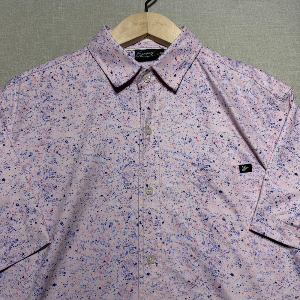 Sunday Swagger Shirt Mens M Pink Paint Splatter SS Golf Performance Funky